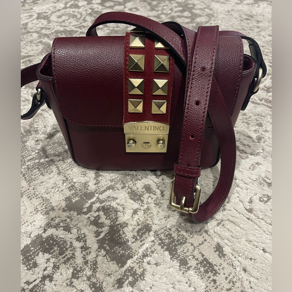 Mario Valentino Studded Burgundy Crossbody Bag